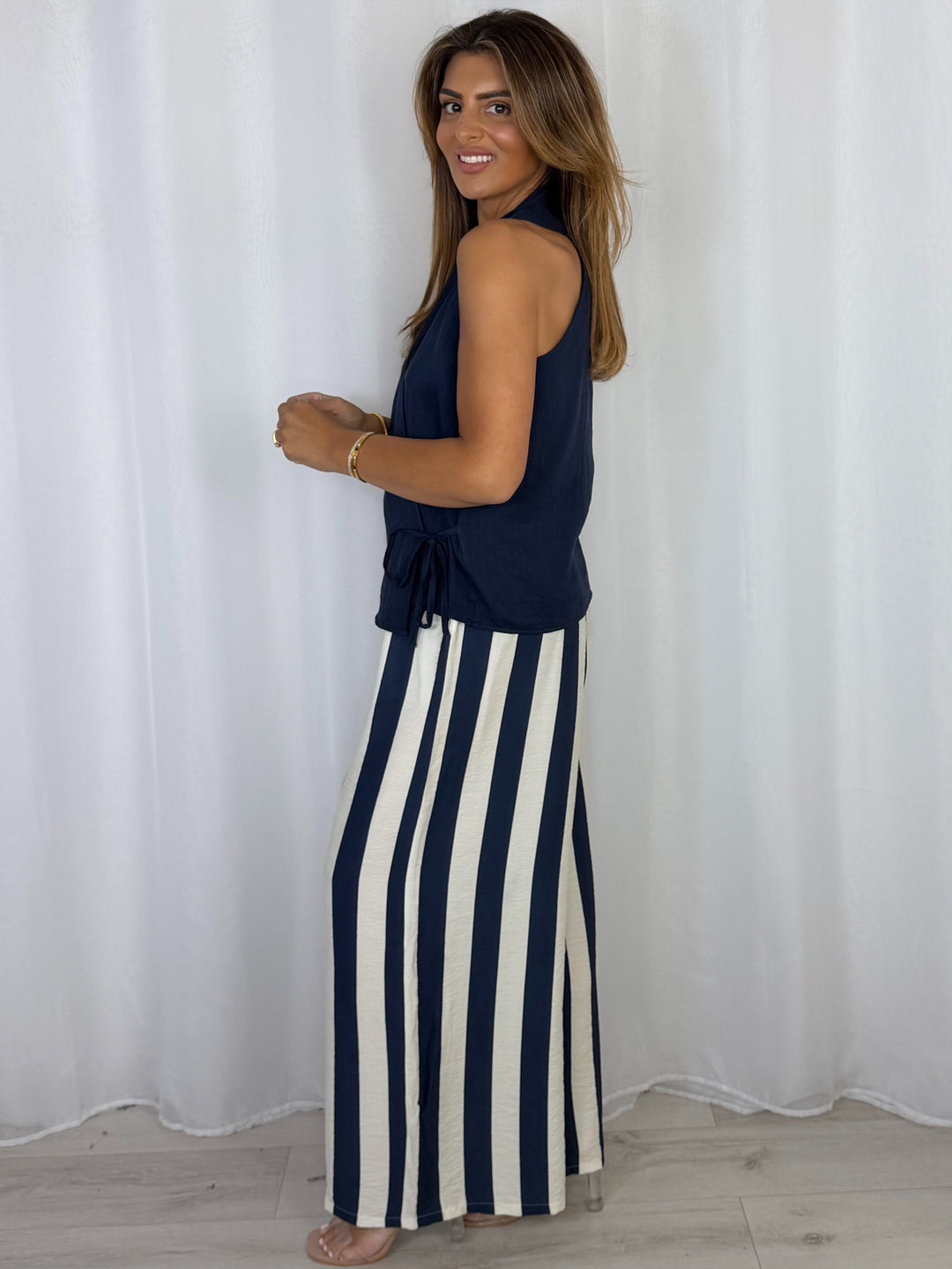 Striped Trouser And Wrap Around Top (5 Colours)