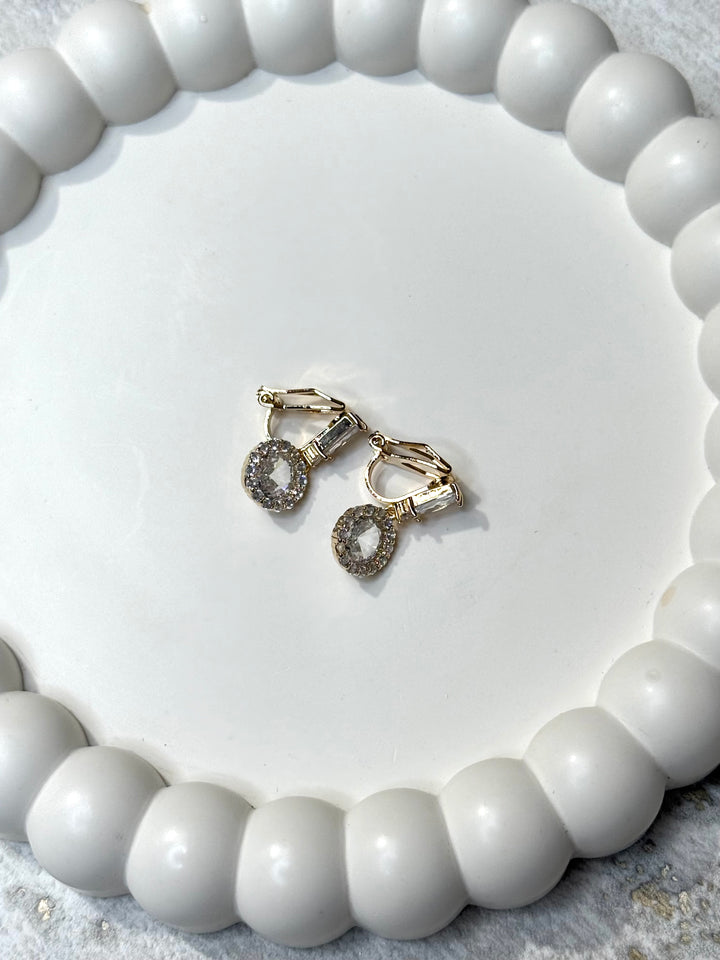 Circle Drop Diamonte Clip On Earrings (2 Colours)