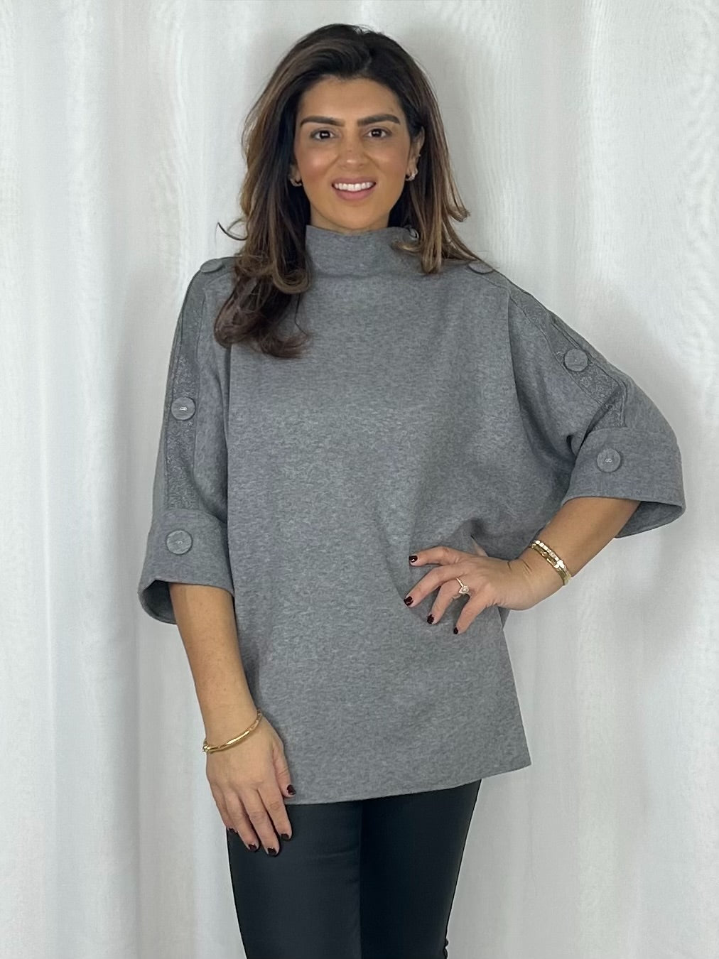 Soft Knit Shimmer Stripe Button Sleeve Detail Oversized Jumper (5 Colours)