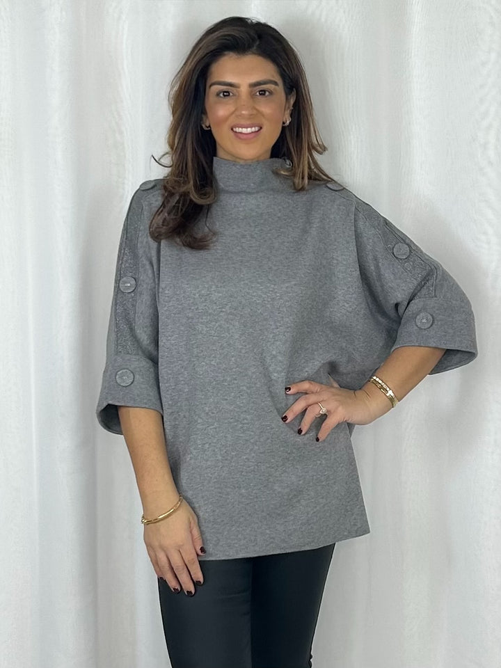 Soft Knit Shimmer Stripe Button Sleeve Detail Oversized Jumper (5 Colours)