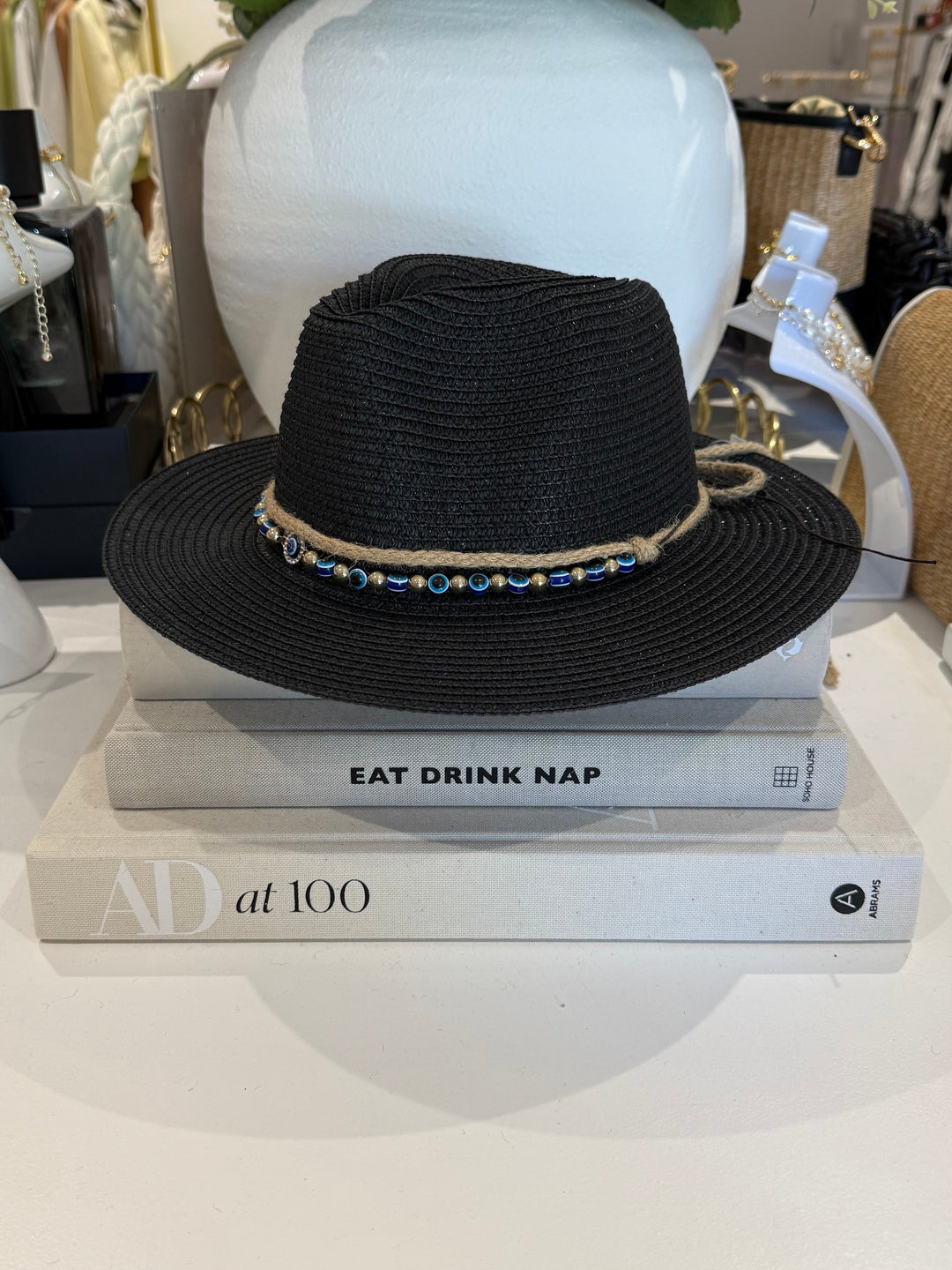 Straw Fedora Beaded Detail Hat (5 Colours)