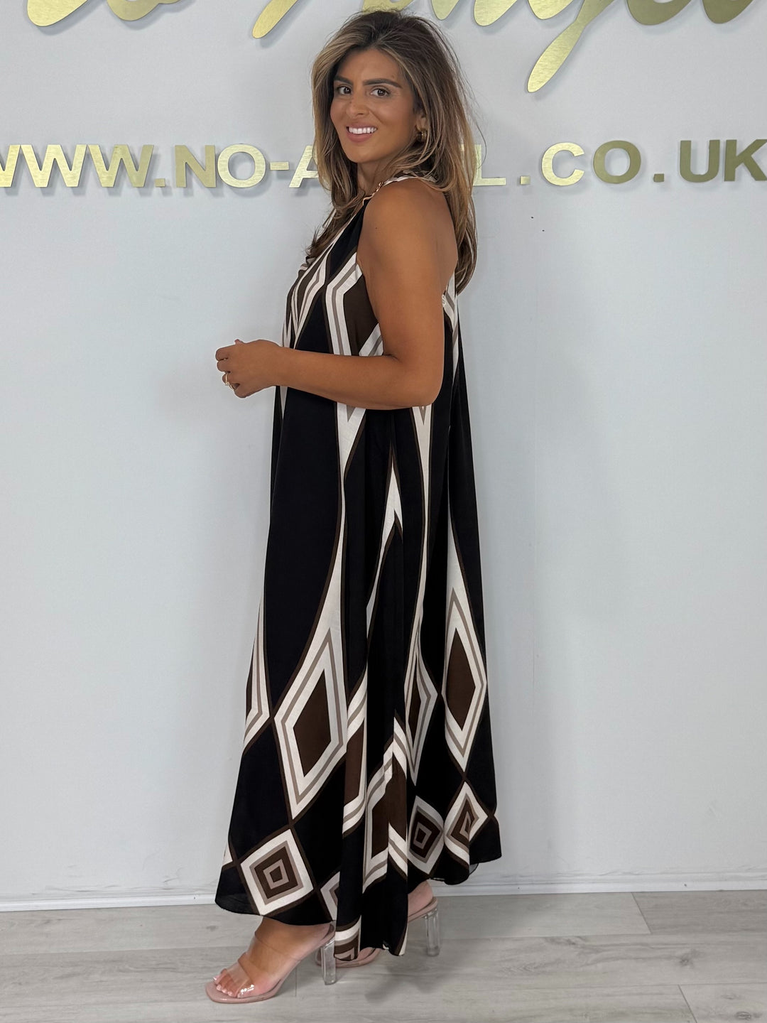 Diamond Detail V Neck Gold Hardware Floaty  Dress (3 Colours)