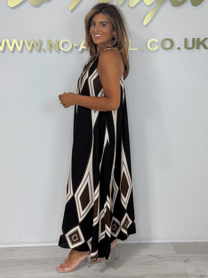 Diamond Detail V Neck Gold Hardware Floaty  Dress (3 Colours)