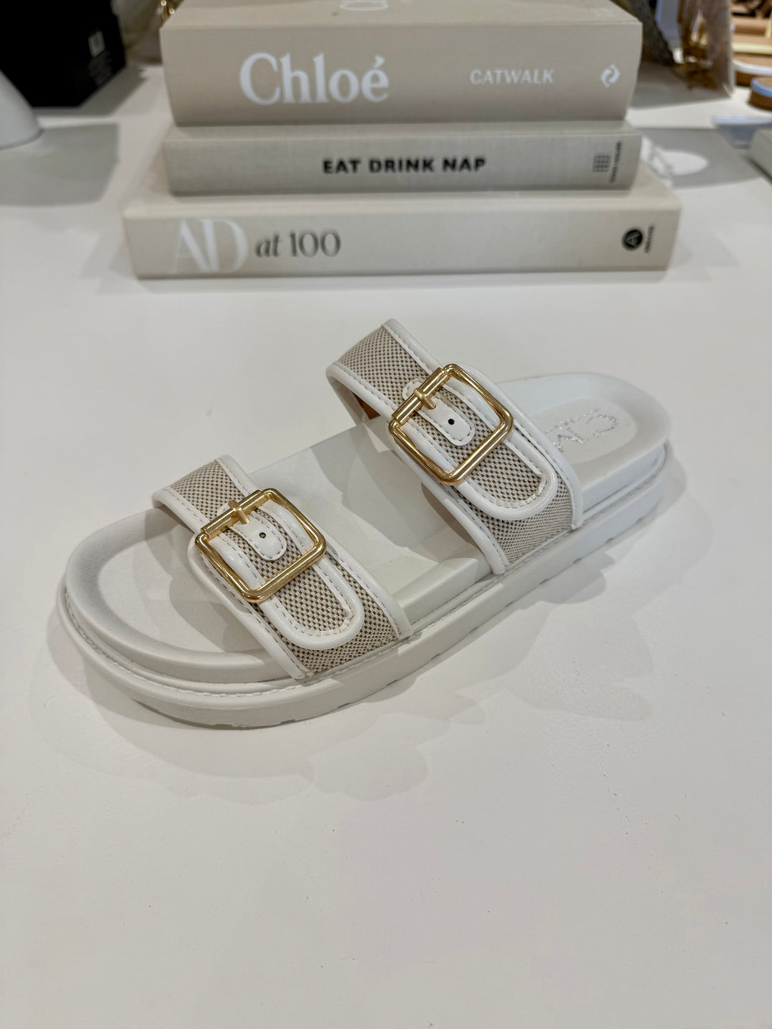 Double Buckle Contrast Woven Sandals (3 Colours)