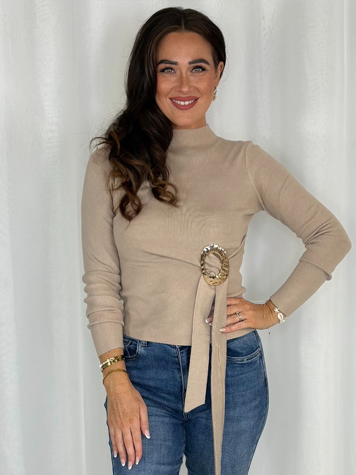 Gold Buckle Detail Wrap Knit Top (2 Colours)