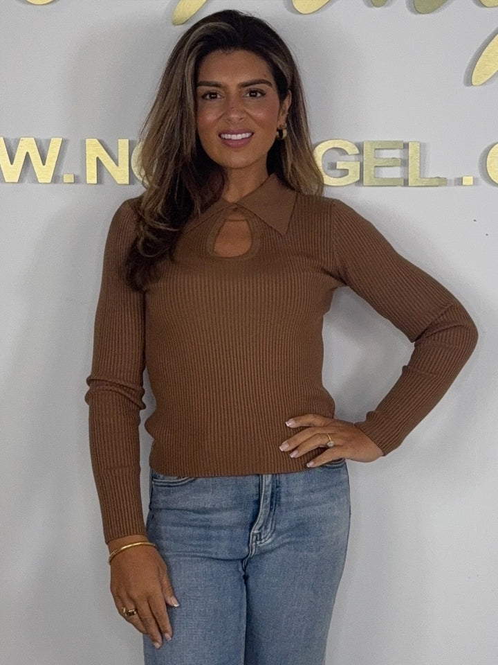 Ribbed Long sleeve Collared Keyhole Detail Jumper (6 Colours)