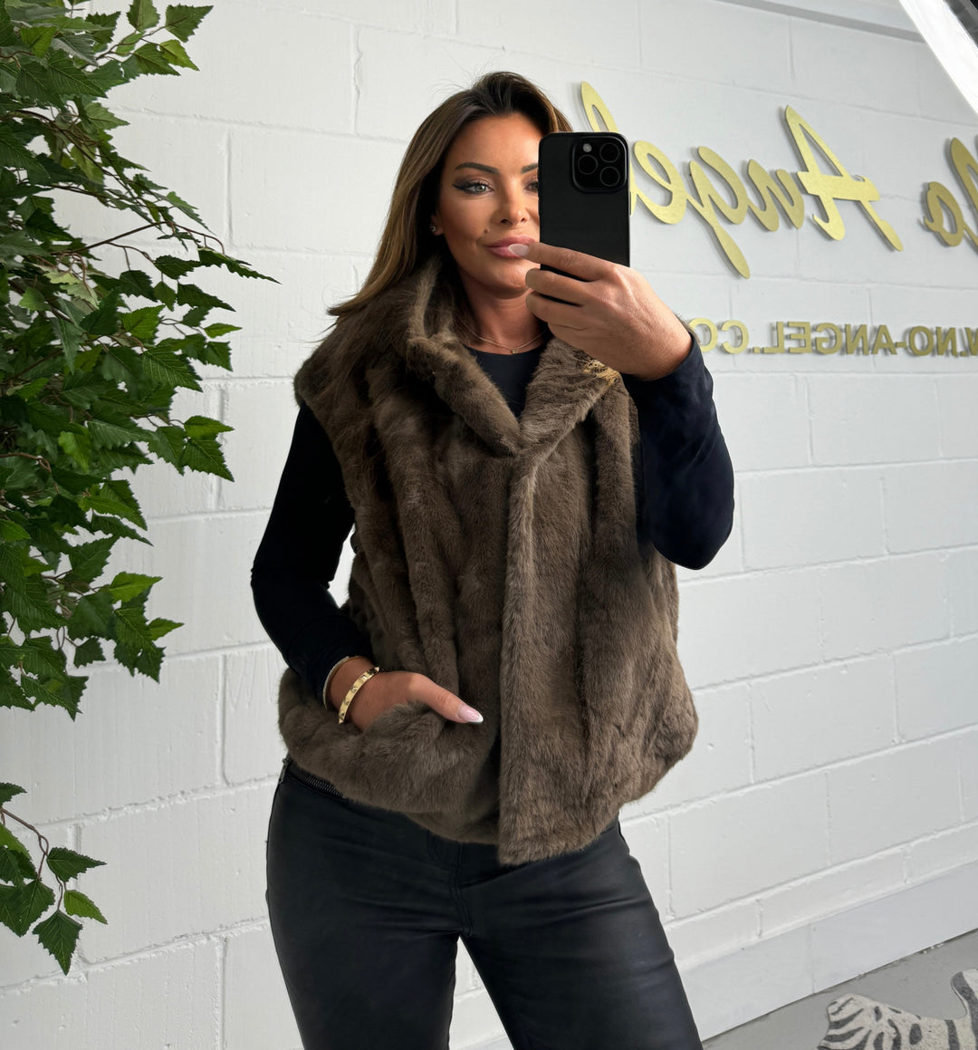 Brown Faux Fur Hooded Gilet