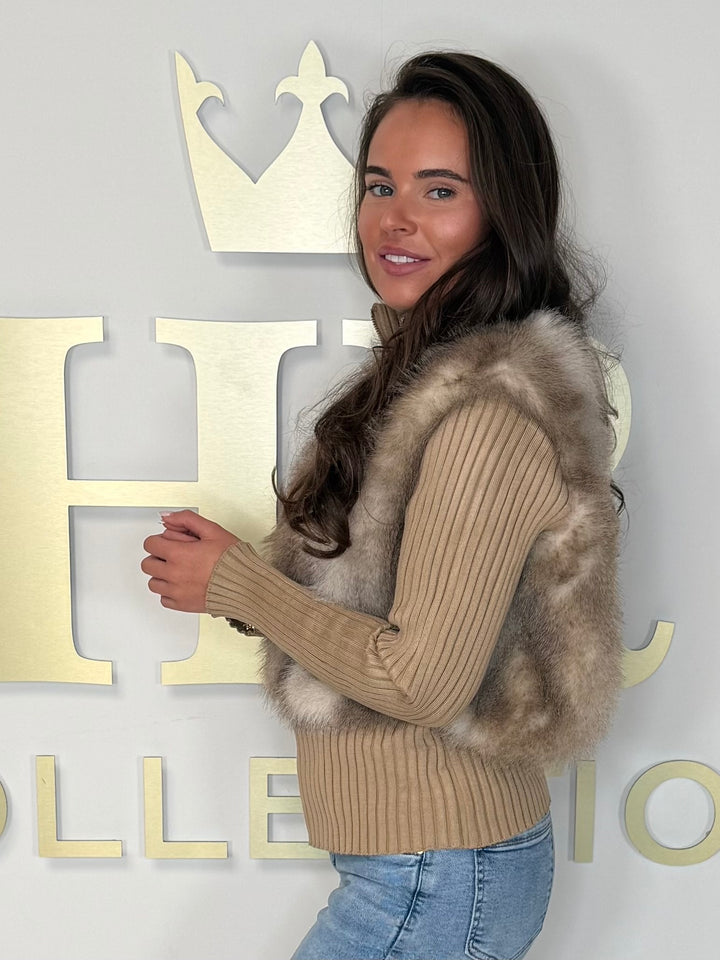 Ribbed Faux Fur Zip Up Cardigan