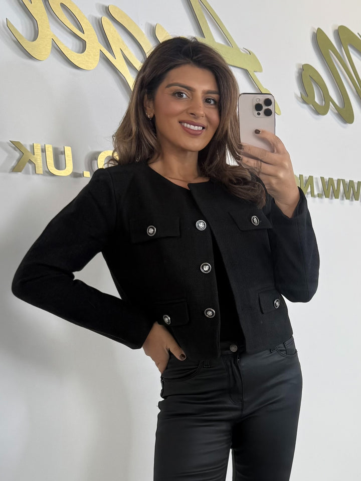 Round Neck Cropped Button Up Blazer (3 Colours)