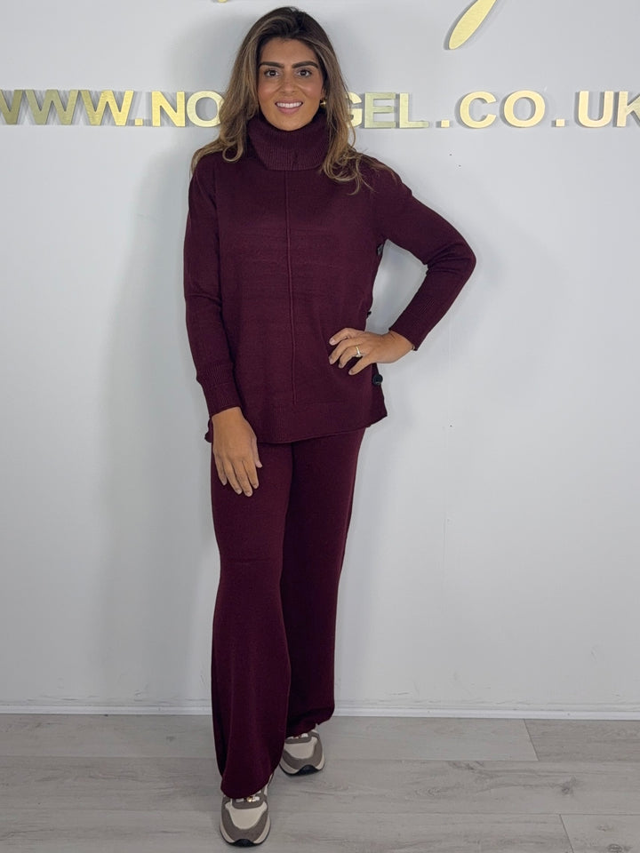 Roll Neck Soft Knit Black Side Button Detail Trouser Co-ord (6 Colours)