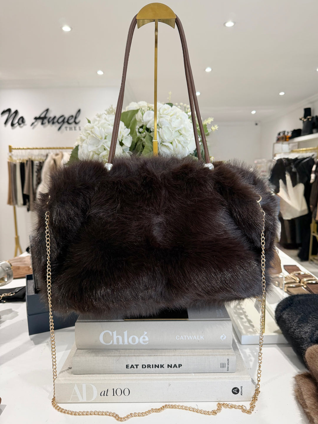 Faux Fur Pearl Strap Detail Bag (2 Colours)