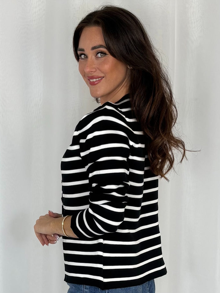 Striped Half Moon Shaped Gold Button Cardigan (3 Colours)