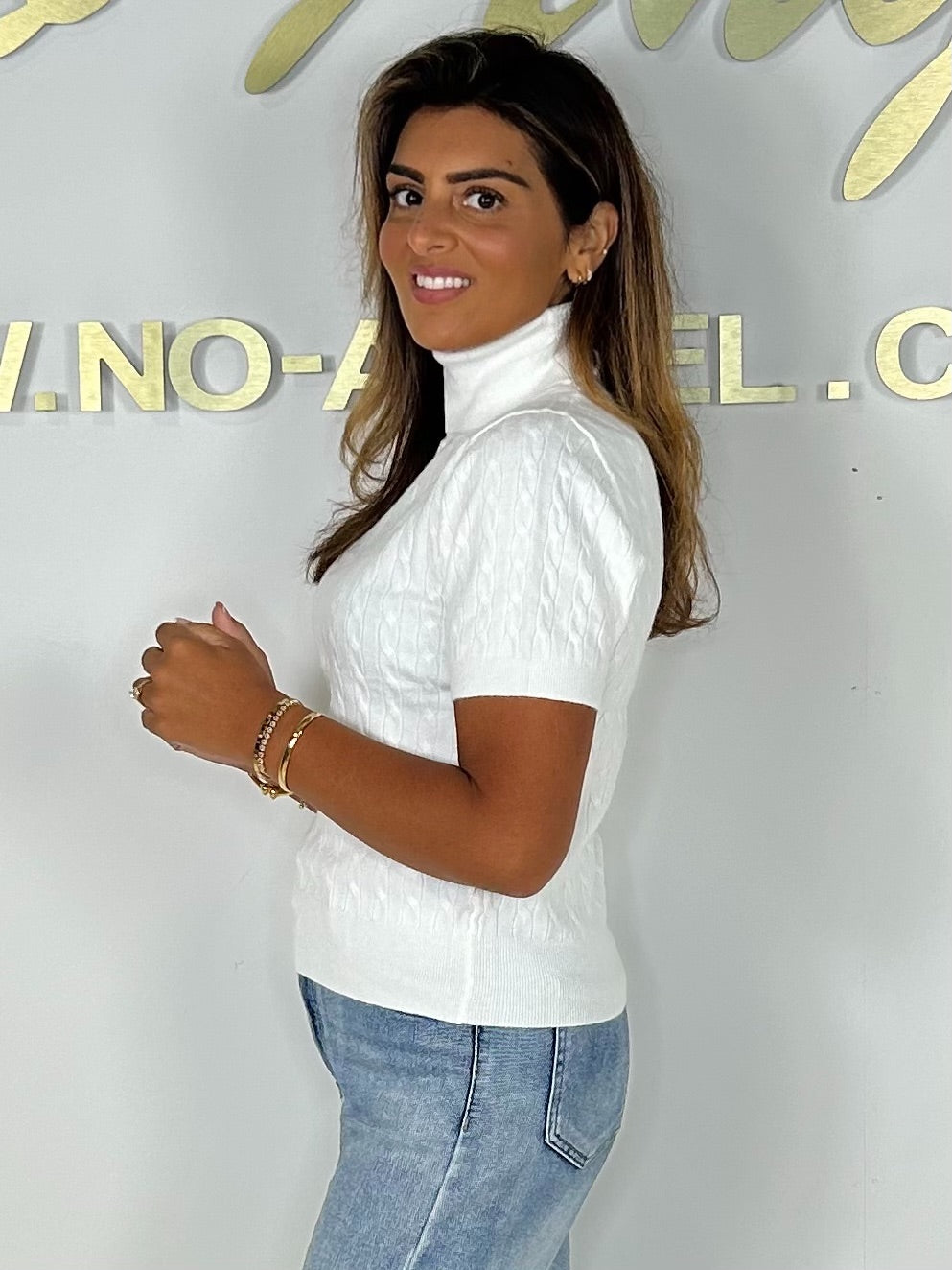 Soft Knit Cable Detail Roll Neck Short Sleeve Jumper (4 Colours)