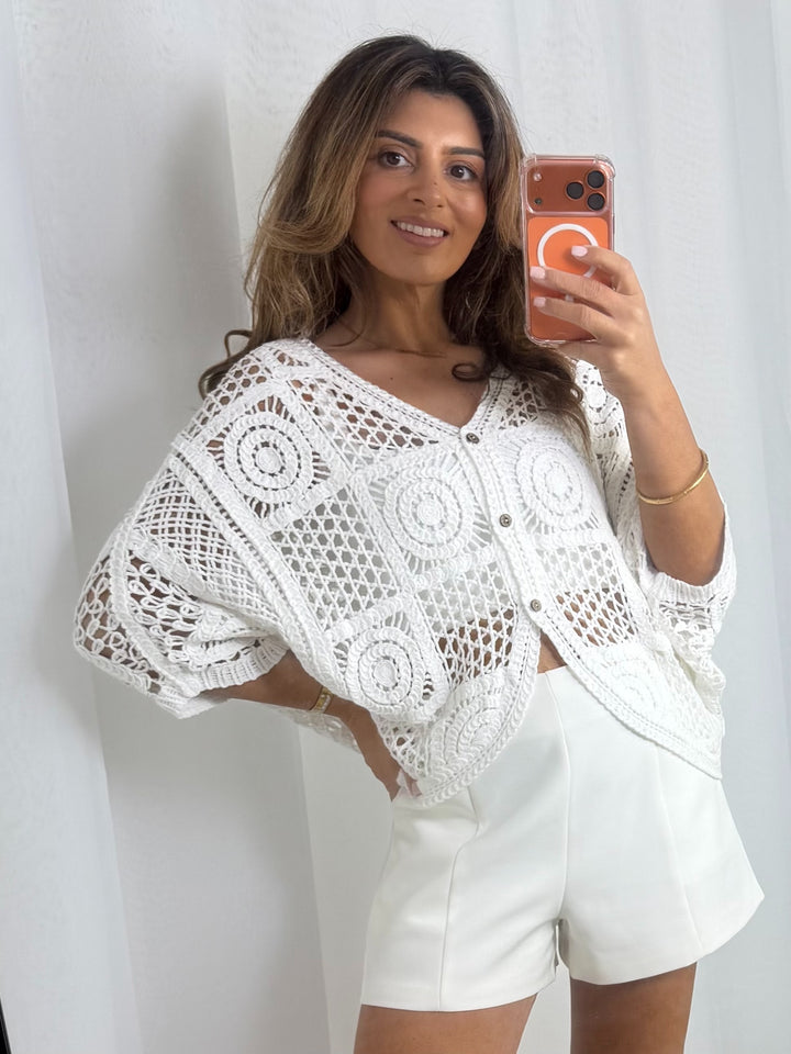 Crochet Circle & Square Print Cardigan