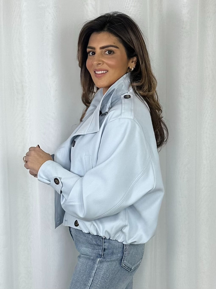 Pale Blue Elasticated Waist Button Jacket