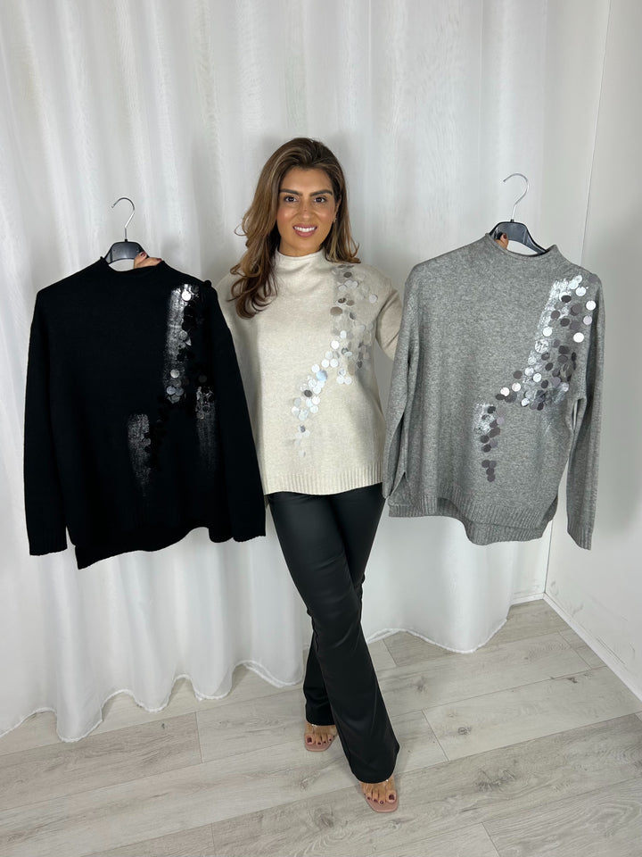 Turtle Neck Metallic Paint Effect Sequin Jumper (3 Colours)