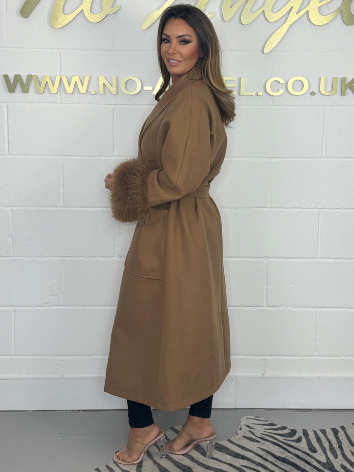 Oversized Faux Fur Trim Long Trench Coat (2 Colours)
