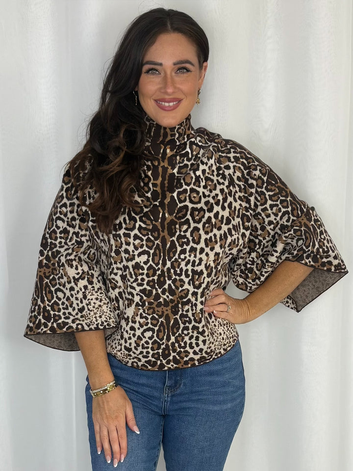 Leopard Print Batwing Knit Top
