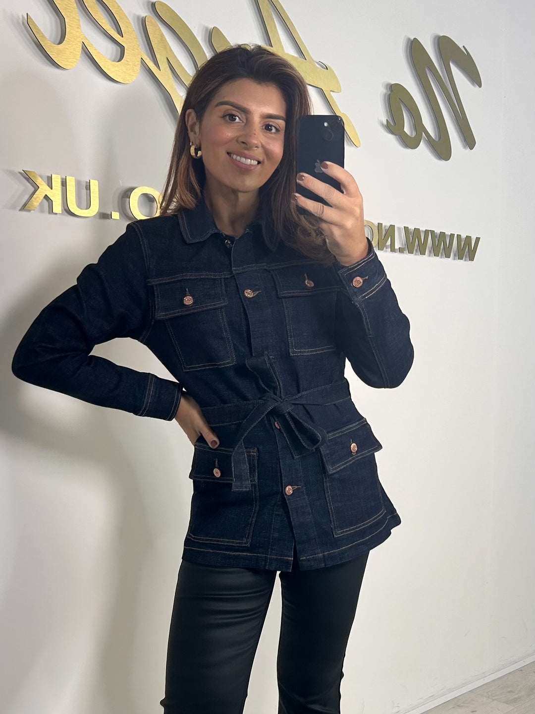 Denim Tie-Waist Long Sleeve Jacket