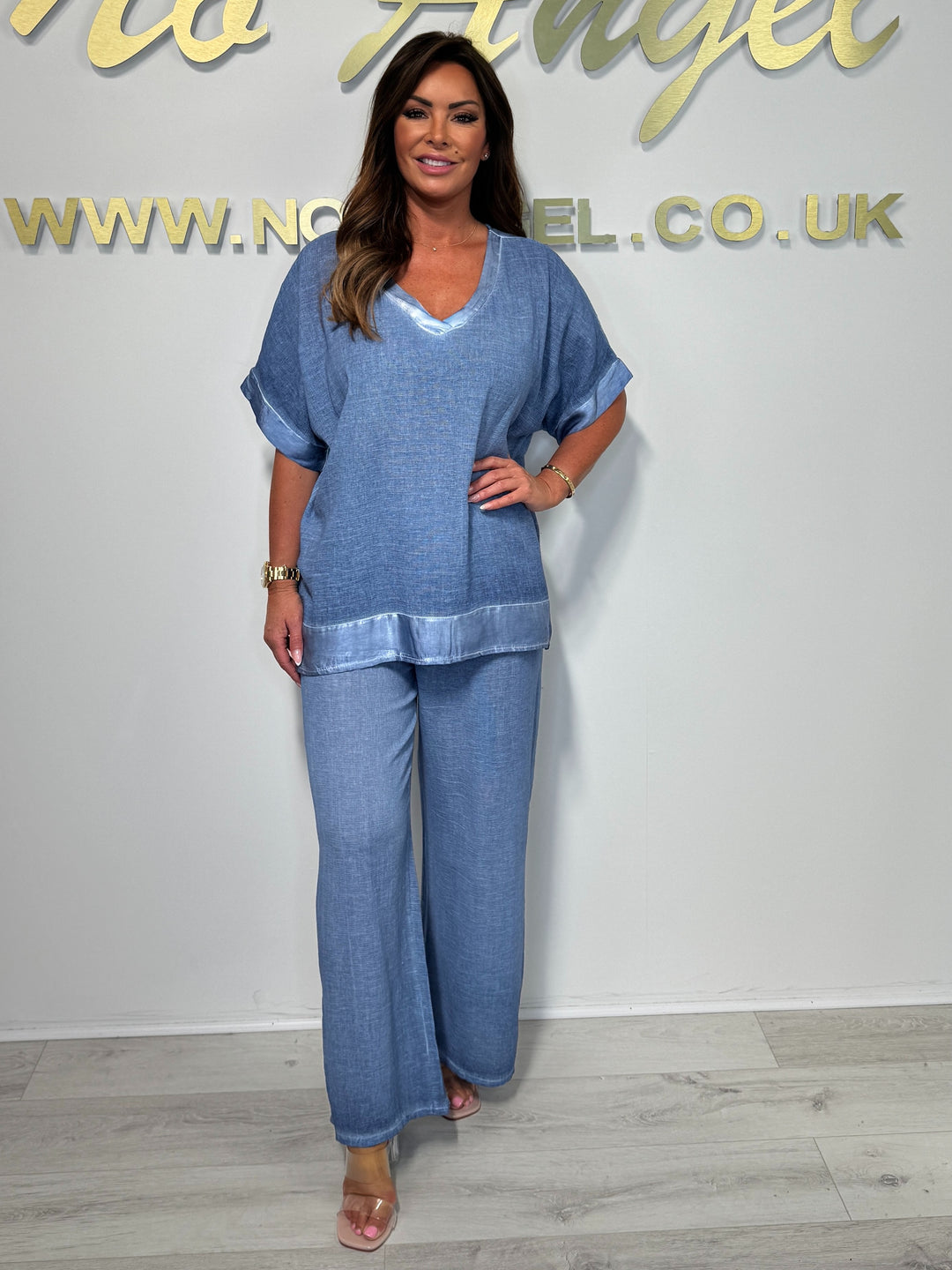 Satin Trim V-Neck Oversize Trouser Co-ord (5 Colours)