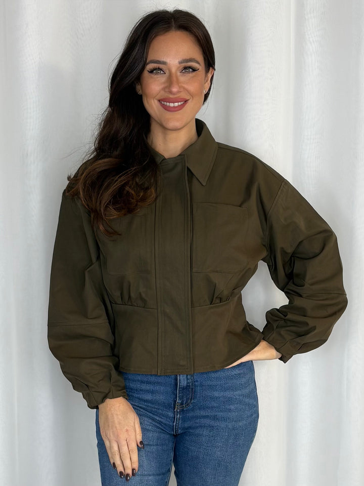 Utility Style Cropped Jacket With Cinched Waist