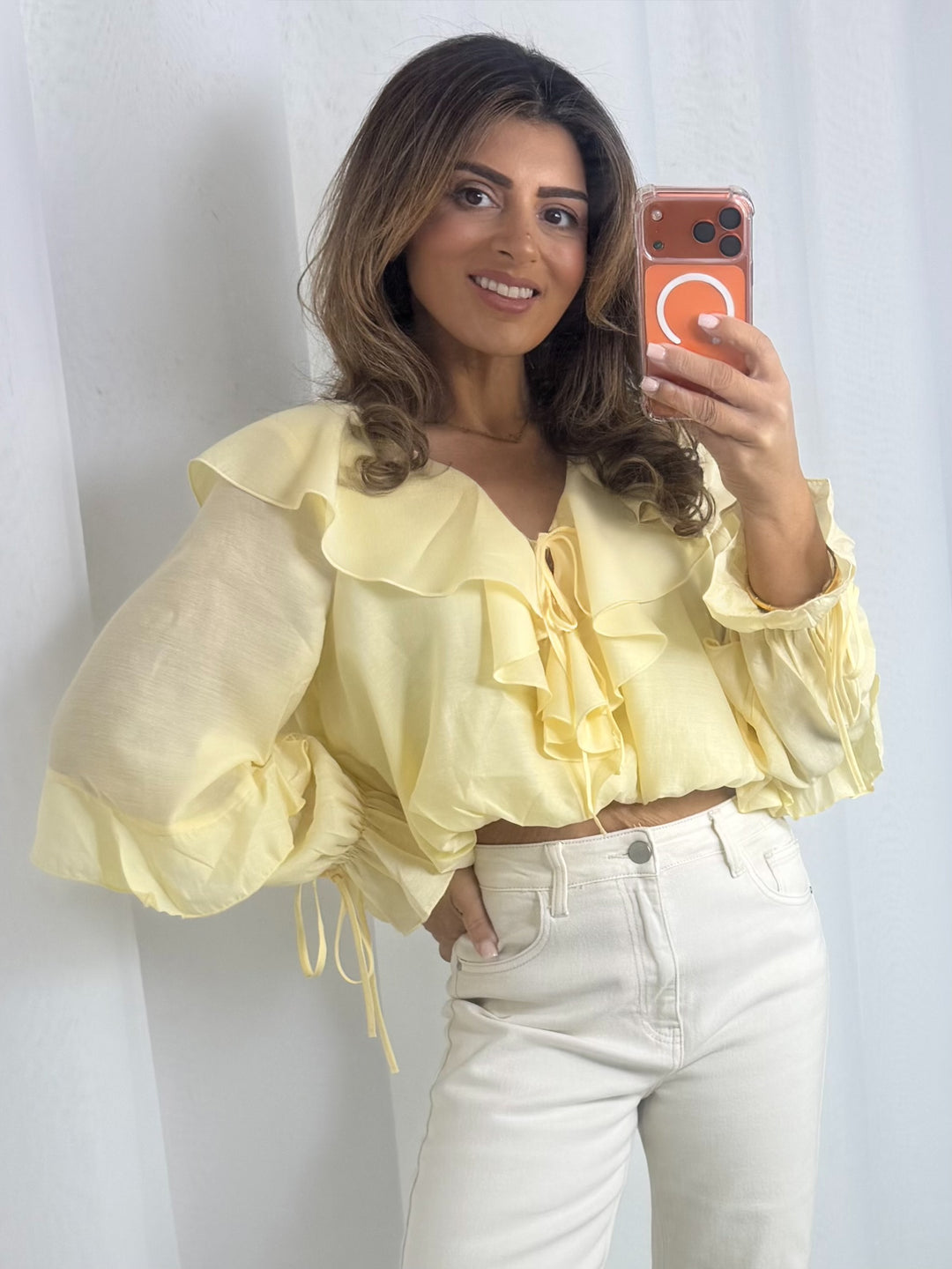 Ruffle V-Neck Long Sleeve Blouse (2 Colours)