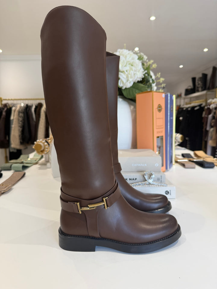 Faux Leather Buckle Side Knee High Boots (2 Colours)