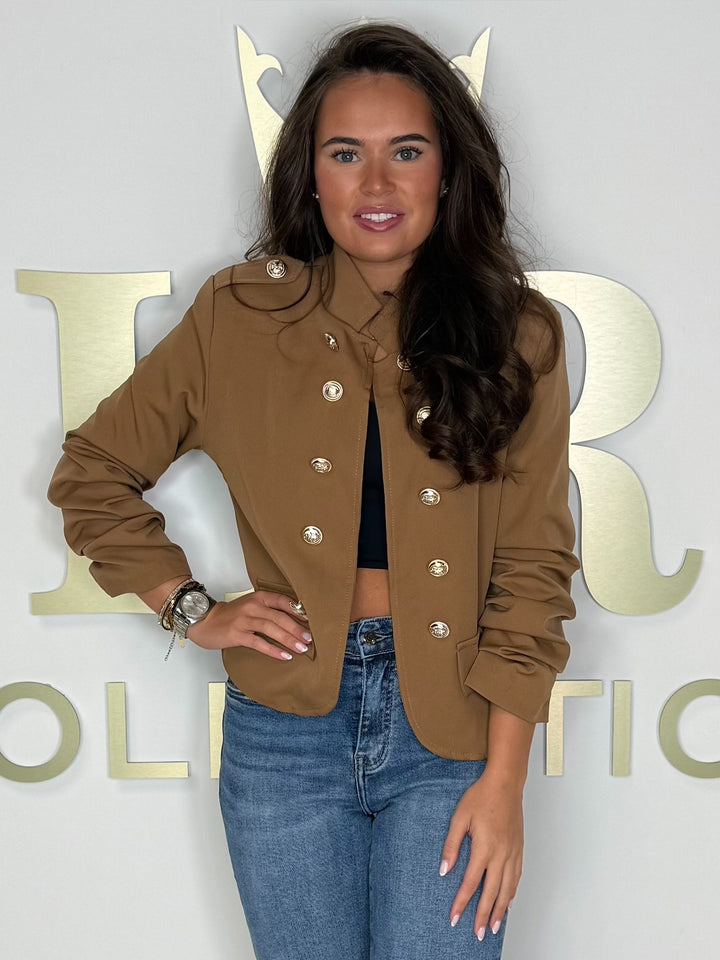 Military High Neck Ruched Sleeve Lightweight Blazer (6 Colours)