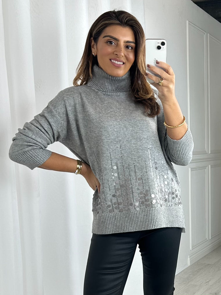 Roll Neck Soft Knit Scattered Sequin Jumper (4 Colours)