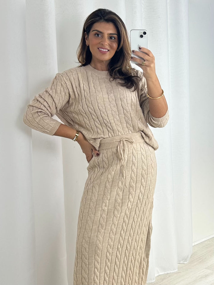 Thick Cable Knit Jumper & Maxi Skirt Co-Ord (3 Colours)