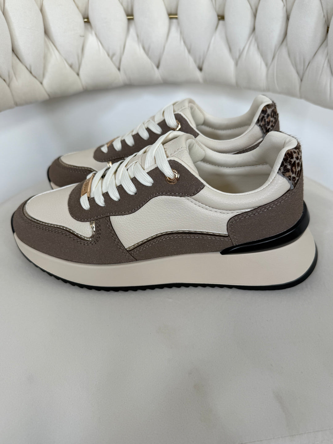Faux Leather 2 Tone Leopard Back Trainers (2 Colours)