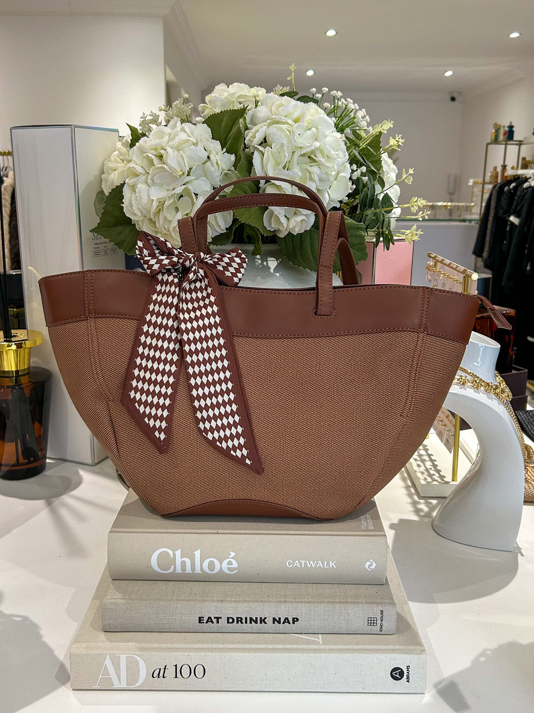 Faux Leather Trim Scarf Detail Tote Bag (6 Colours)