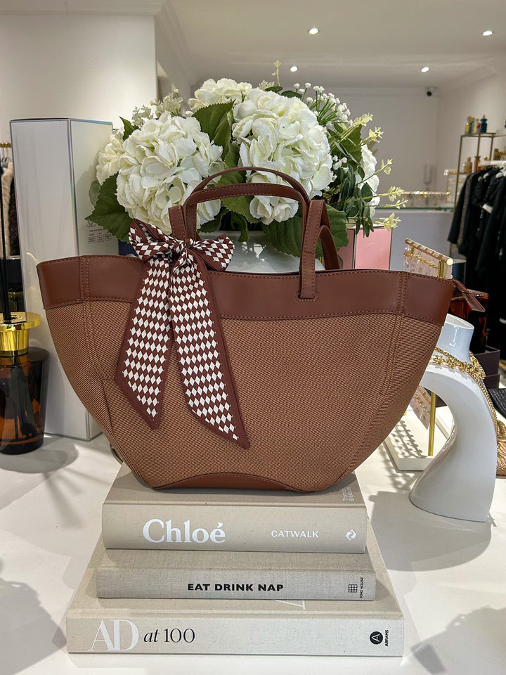 Faux Leather Trim Scarf Detail Tote Bag (6 Colours)