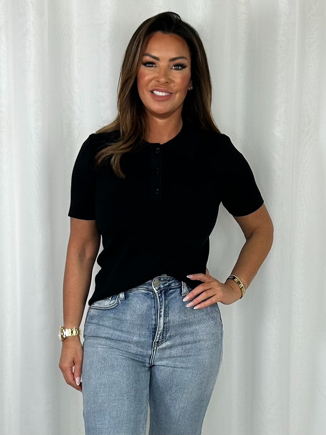 Flat Knit Collared Short Sleeve Top (4 Colours)