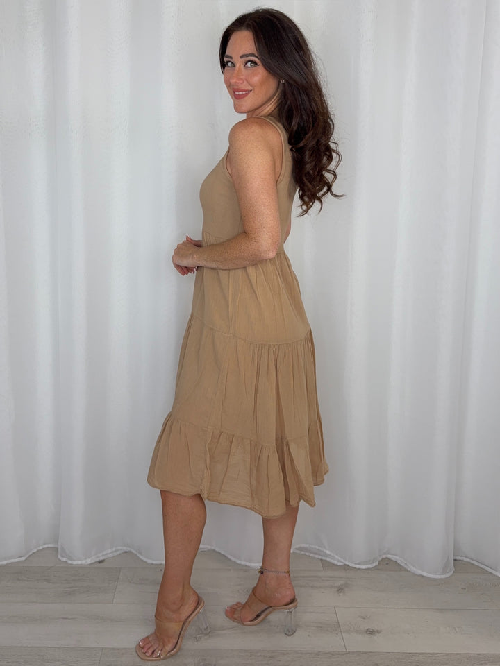 Ribbed Bodice Tiered Midi Dress (6 Colours)