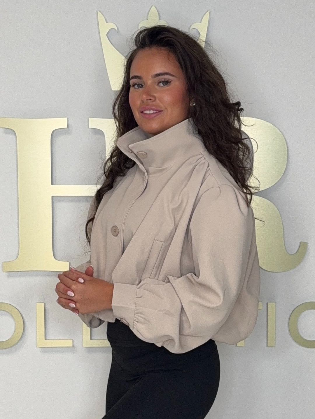 Funnel Neck Button Up Balloon Style Jacket (2 Colours)