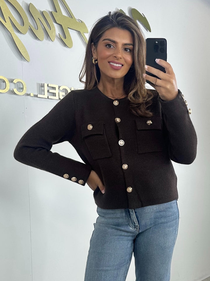 Thick Knit Gold Button Pocket Front Cardigan (2 Colours)