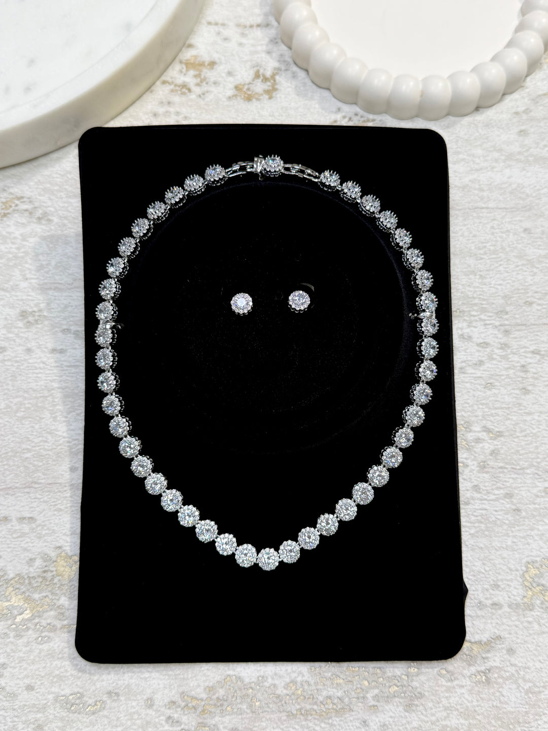 Flower Diamante Earring & Necklace Twin Set