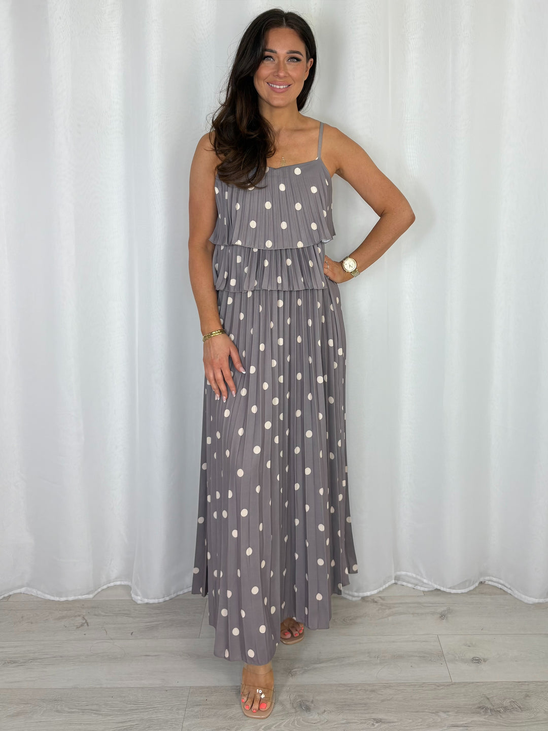 Polka Dot Pleated Maxi Dress (4 Colours)
