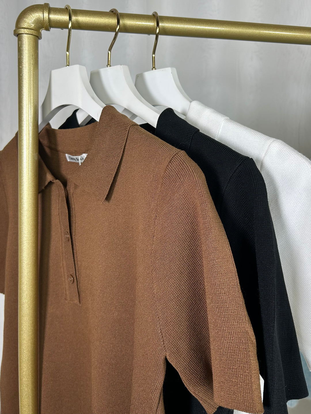 Flat Knit Collared Short Sleeve Top (4 Colours)