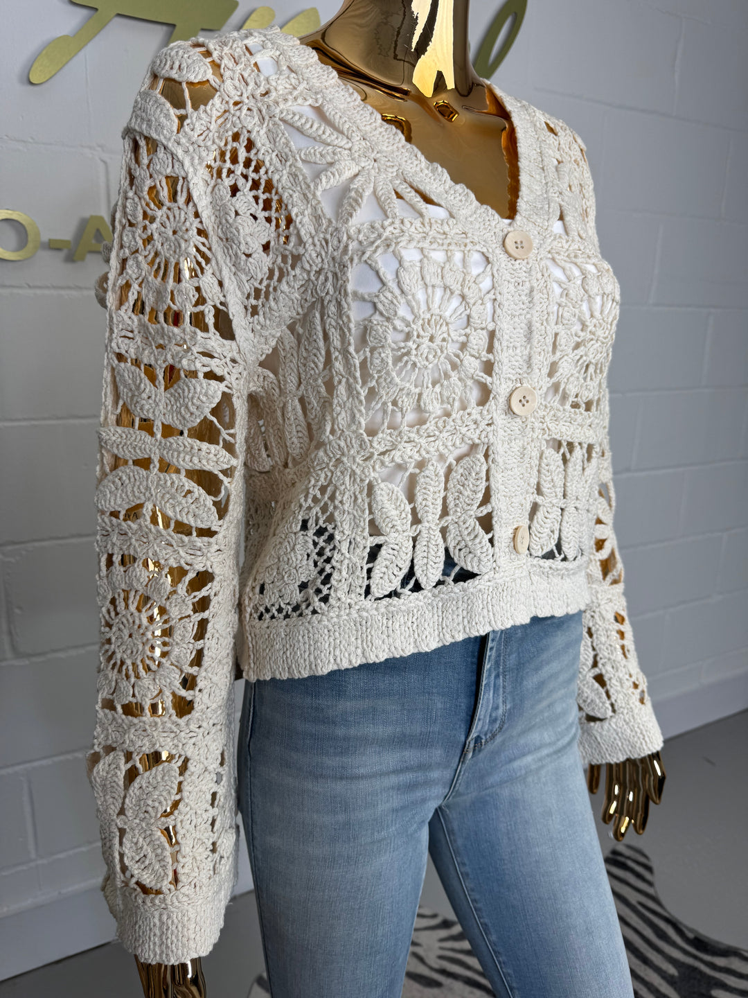 V-Neck Button Up Crochet Cardigan (2 Colours)