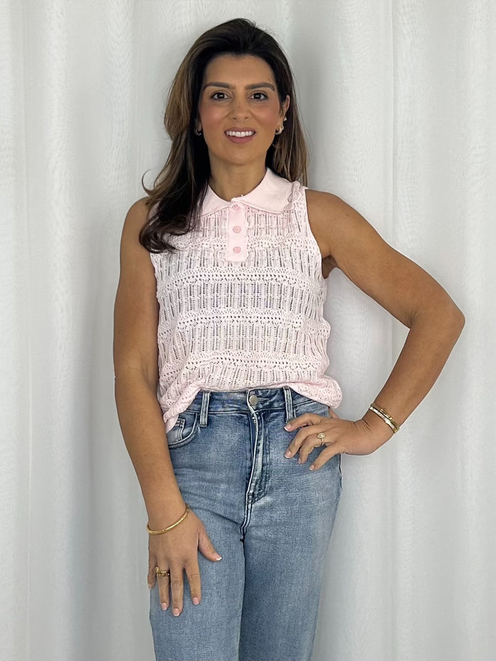 Crochet Sleeveless Frill Trim Top (2 Colours)