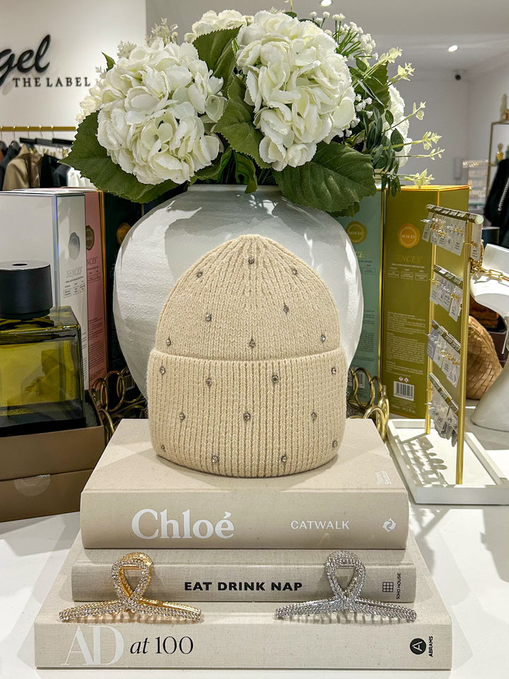Scattered Diamante Knitted Beanie Hat (3 Colours)