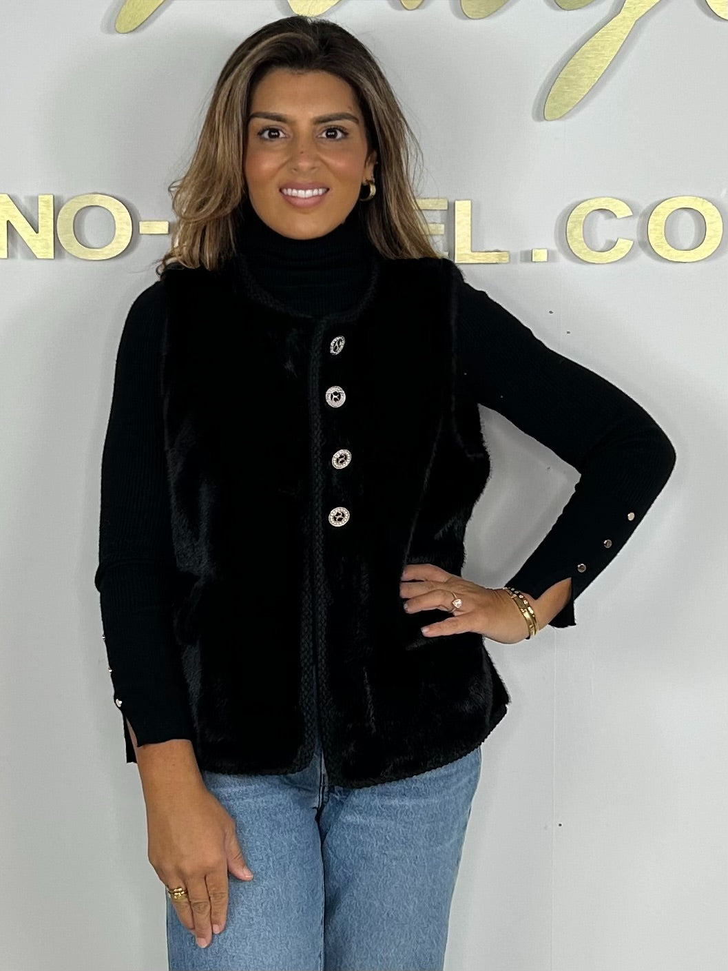 Faux Fur Plaited trim Button Up Waistcoat (3 Colours)