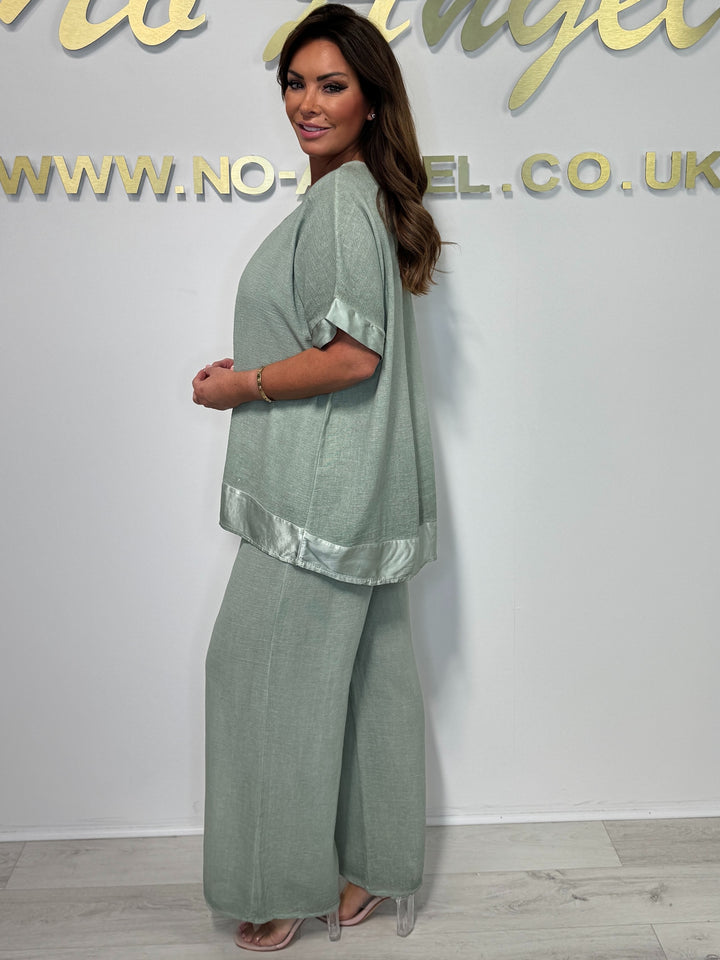Satin Trim V-Neck Oversize Trouser Co-ord (5 Colours)