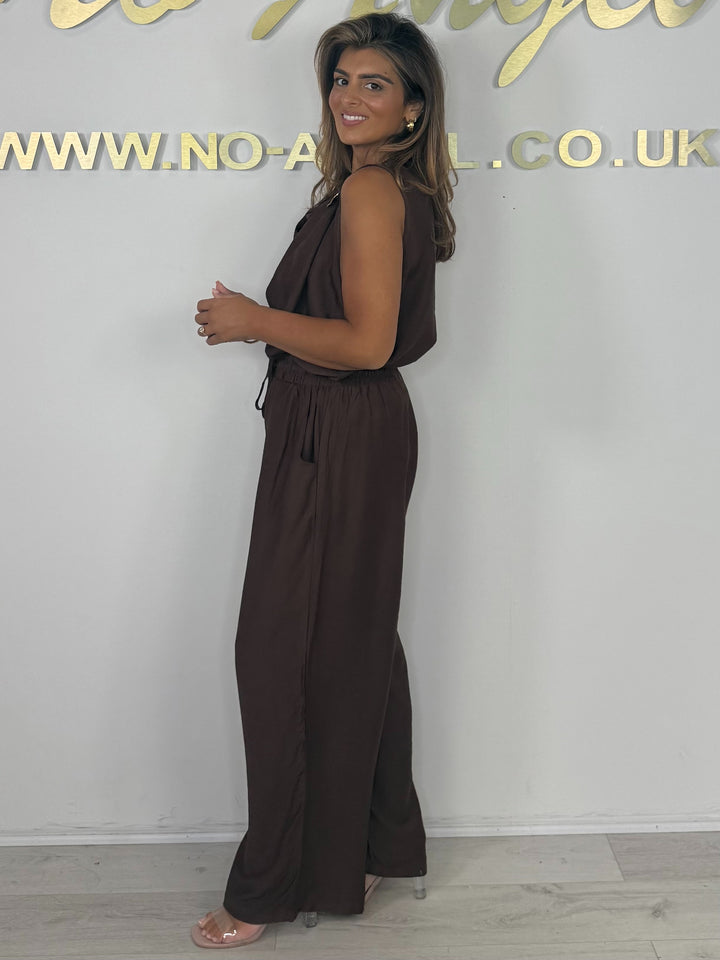 Cowl Neck Gold Disk Detail Elasticated Waist Trouser Co-ord (3 Colours)