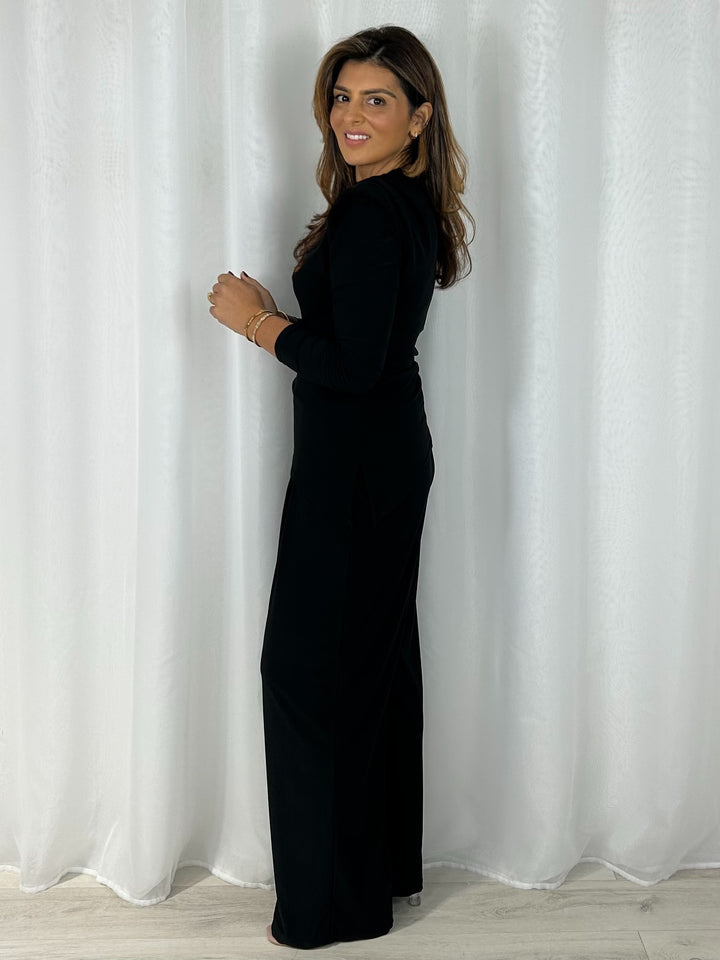 Shoulder Pad Long Sleeve Ruched Gold Hardware Trouser Co-Ord (4 Colours)