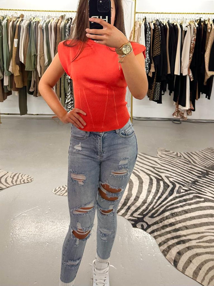 Orange Shoulder Pad Top