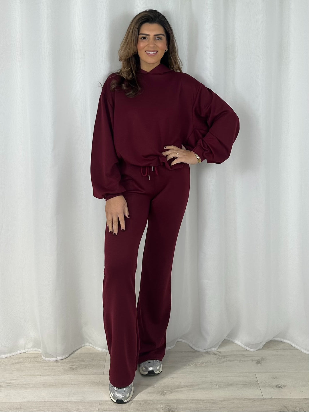 Balloon Sleeve Hooded Jumper & Flared Trouser Co-Ord (7 Colours)