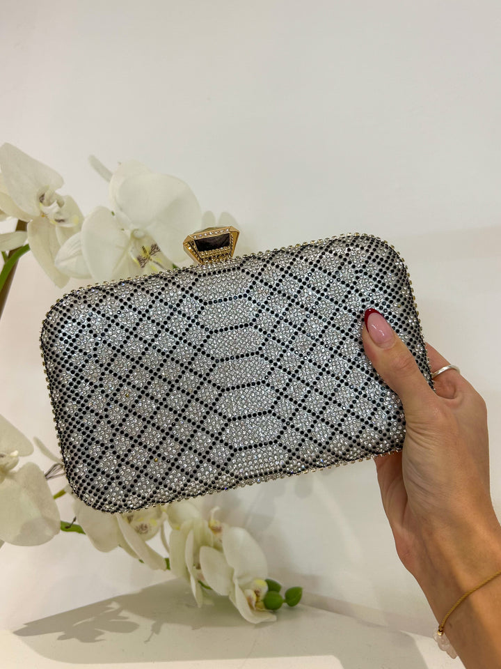 Hardcase Rectangle Gem Clasp Gold Clutch Bag (2 Colours)